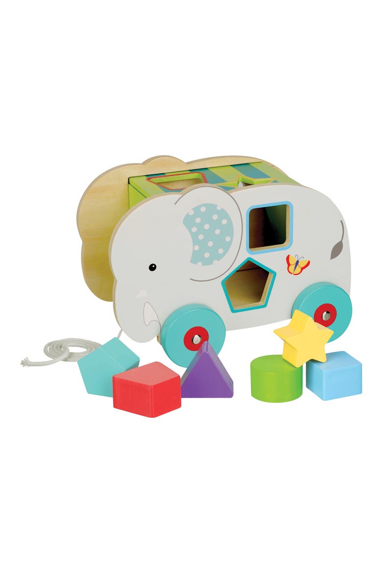 Elephant Pull Along Shape Sorter Toy, Main, color, GREY