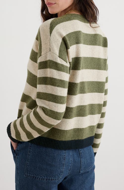 Seasalt Cornwall Pinwell Stripe Lambswool Blend Cardigan In Green