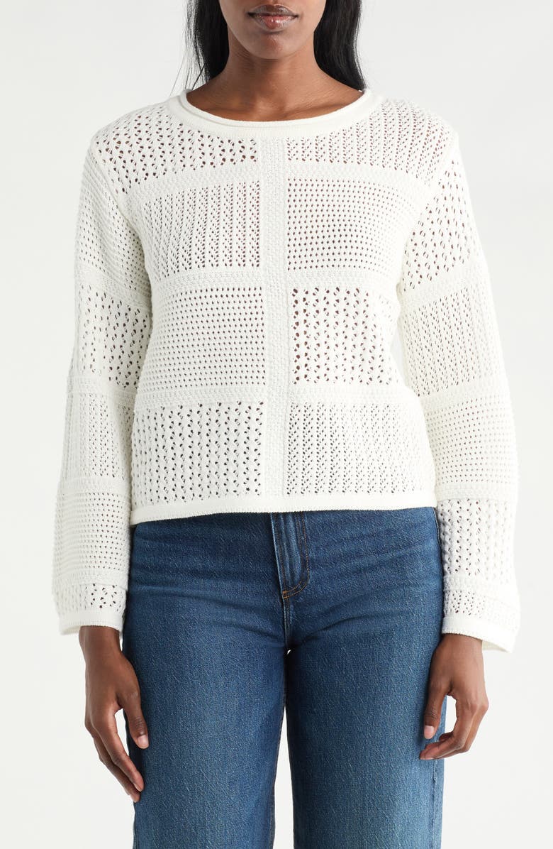 CYRUS Novelty Open Stitch Sweater, Main, color, Bone