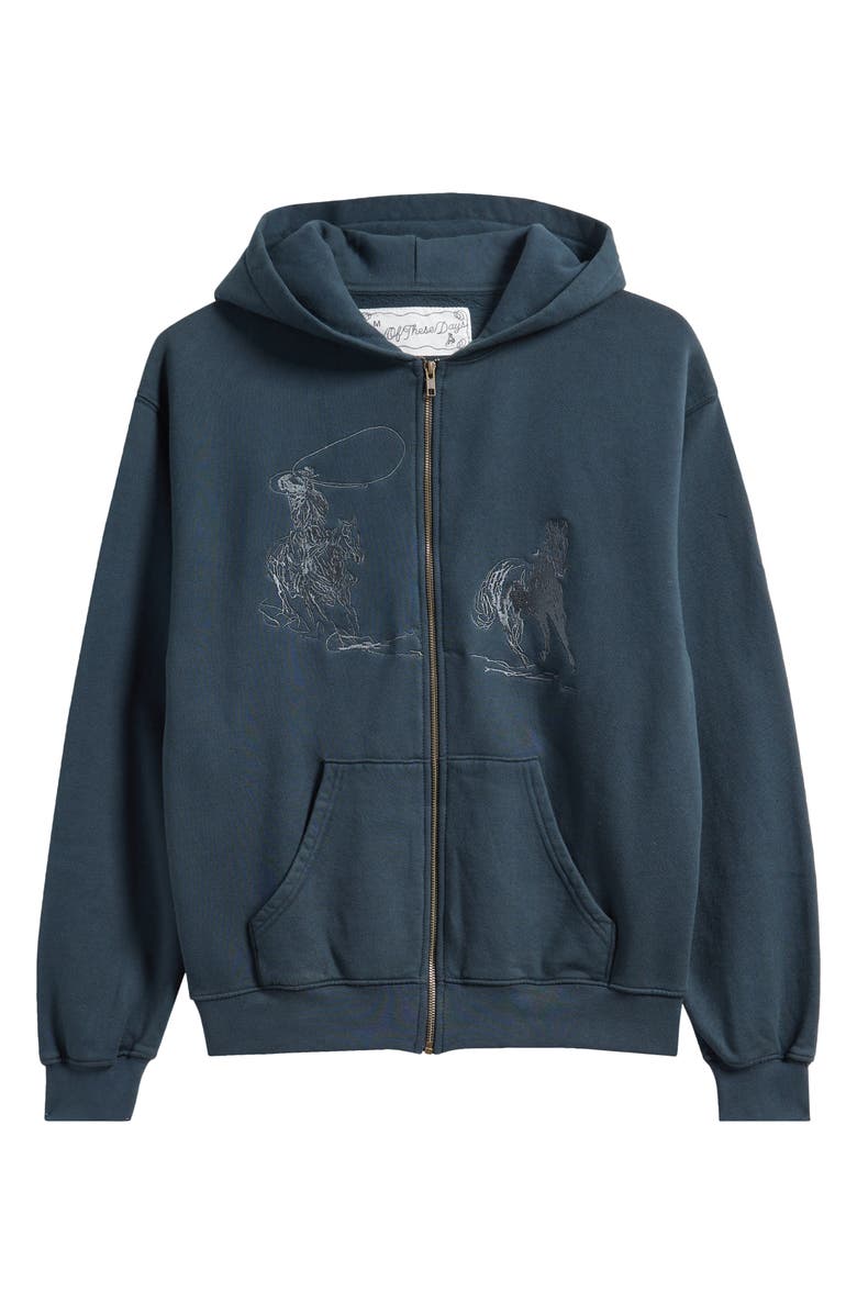 ONE OF THESE DAYS Into the Distance Embroidered Cotton Graphic Zip-Up Hoodie, Alternate, color, Washed Black