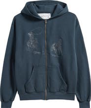 ONE OF THESE DAYS Into the Distance Embroidered Cotton Graphic Zip-Up Hoodie