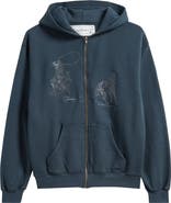 ONE OF THESE DAYS Into the Distance Embroidered Cotton Graphic Zip-Up Hoodie