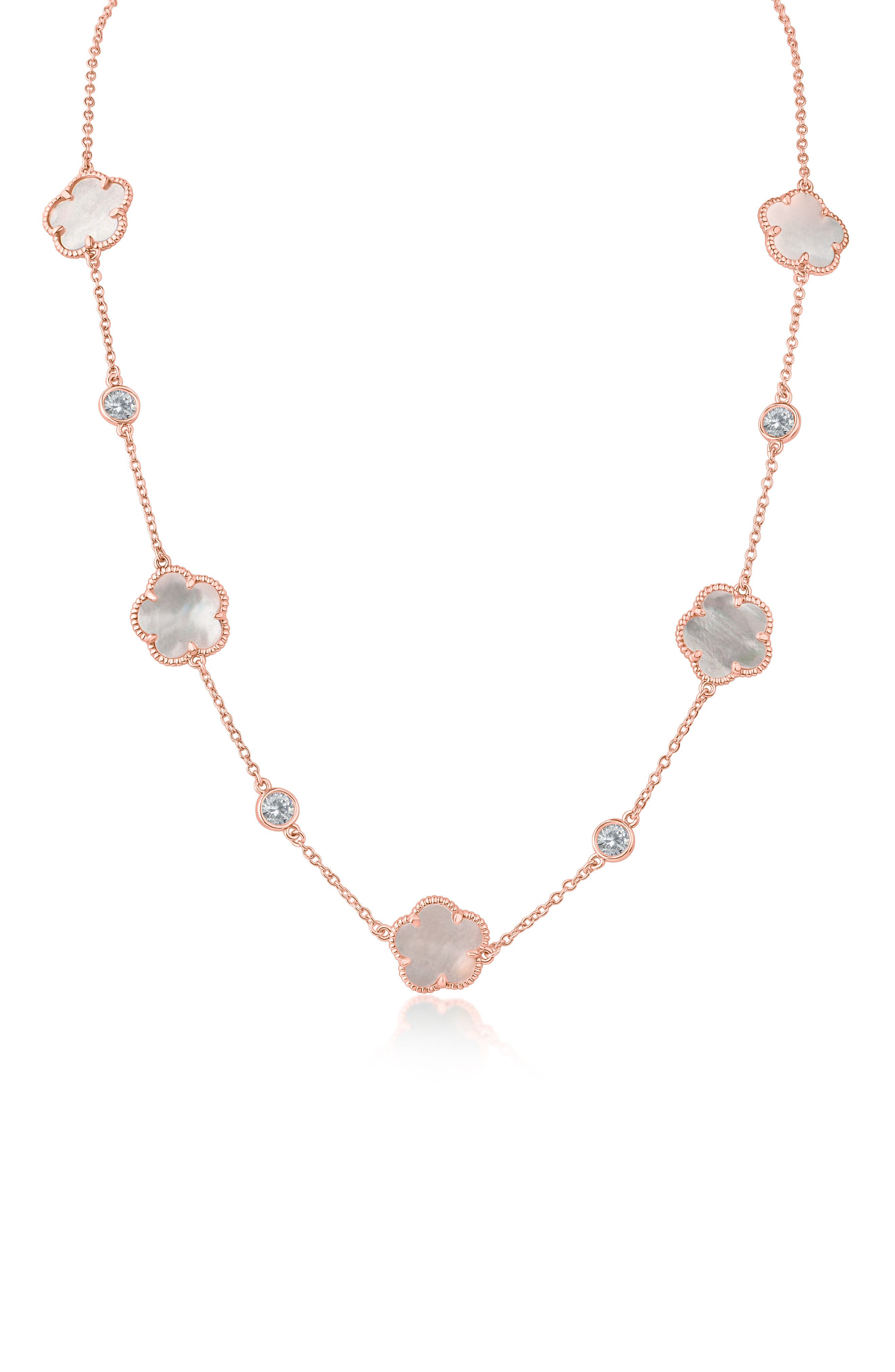 CZ by Kenneth Jay Lane Cubic Zirconia & Synthetic Mother-of-Pearl Clover Station Necklace