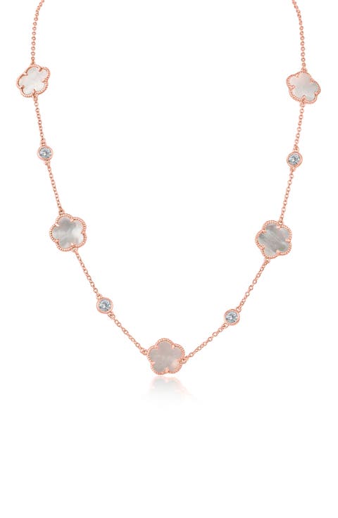Cubic Zirconia & Synthetic Mother-of-Pearl Clover Station Necklace