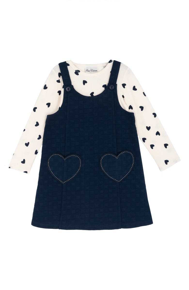 Rare Editions Kids' Two-Piece Heart Pocket Jumper Dress Set, Main, color, Navy