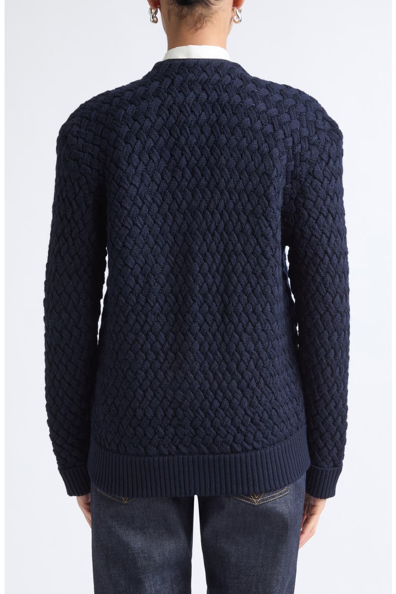 Intrecciato Wool Cable Stitch Cardigan, Alternate, color, 4071 MIDNIGHT BLUE