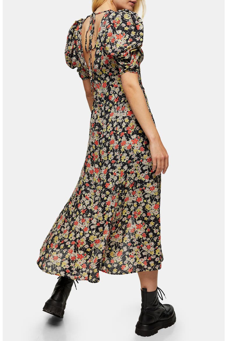 Grunge Floral Print Midi A-Line Dress, Alternate, color, BLACK MULTI