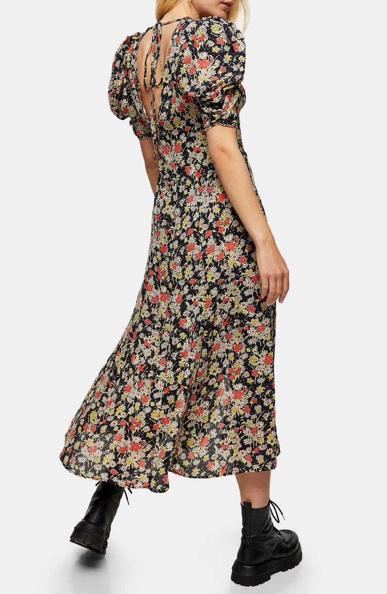Topshop Grunge Floral Print Midi A-Line Dress, Alternate, color,