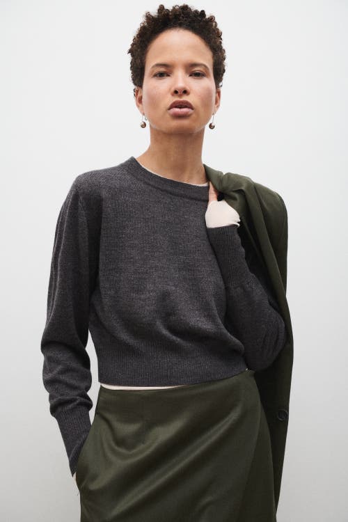 Silk Laundry Cropped Crewneck Granite Melange In Granite Melange