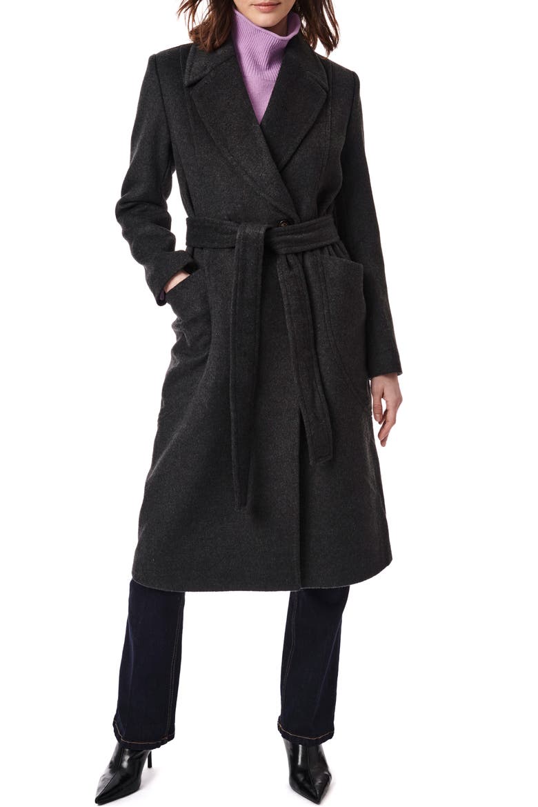 Belted Wool Blend Longline Coat, Main, color, DARK HEATHER GREY