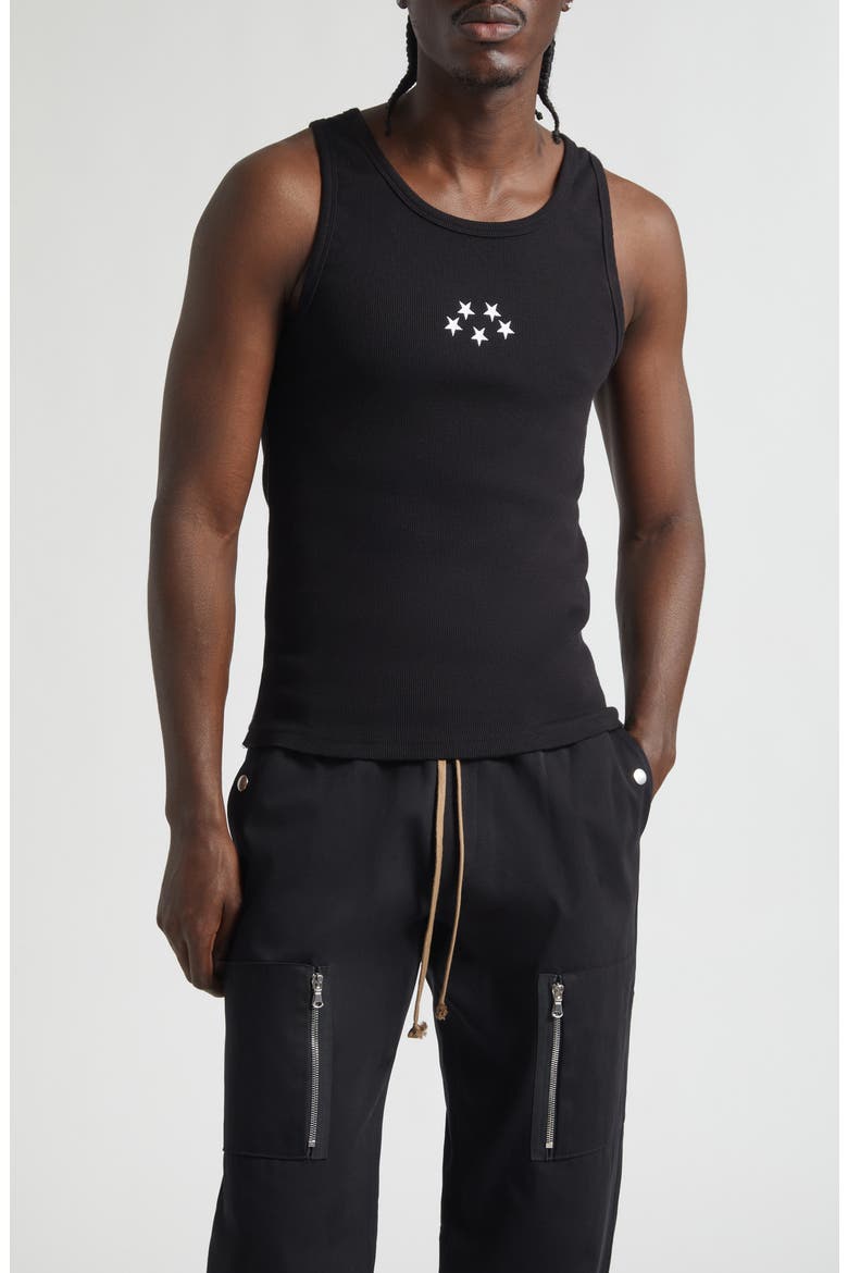 Embroidered Stars Organic Cotton Rib Tank, Main, color, BLACK