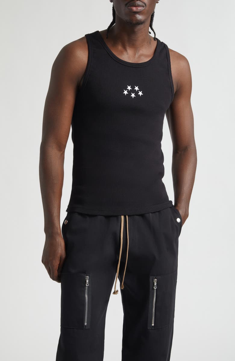 JKEEFER Embroidered Stars Organic Cotton Rib Tank, Main, color, Black