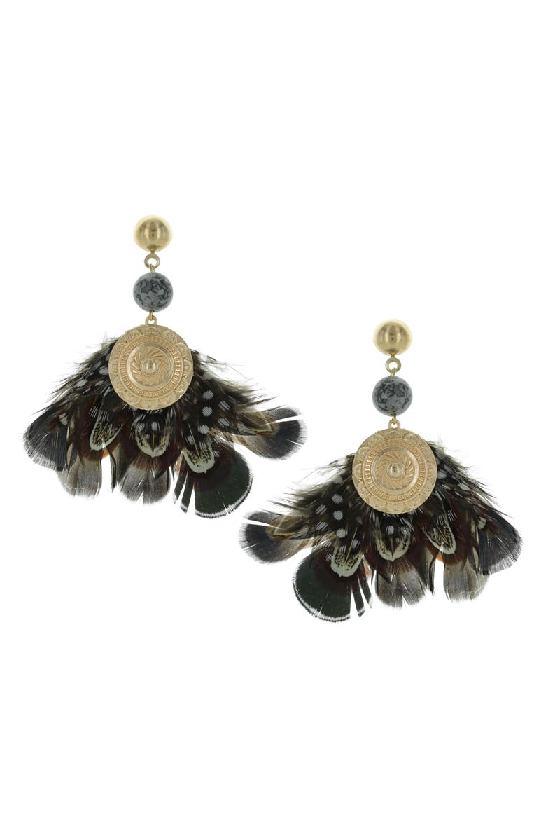 OLIVIA WELLES Medallion Feather Drop Earrings, Main, color, Gold / Black