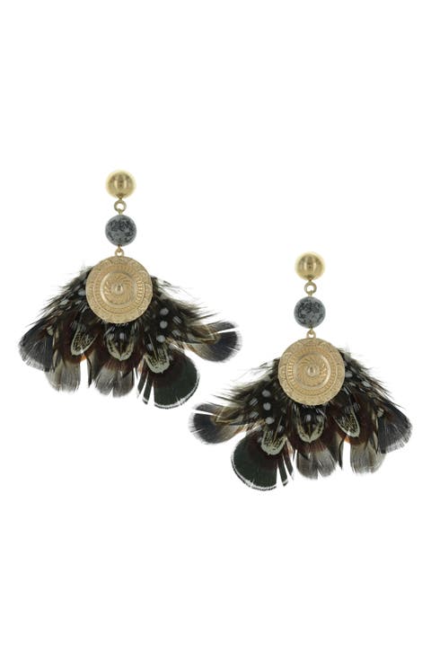 Medallion Feather Drop Earrings