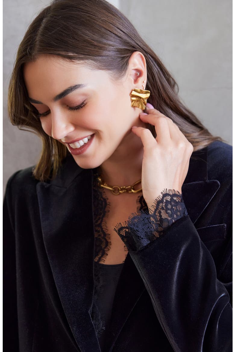 Lace Trim Velvet Blazer, Alternate, color, BLACK