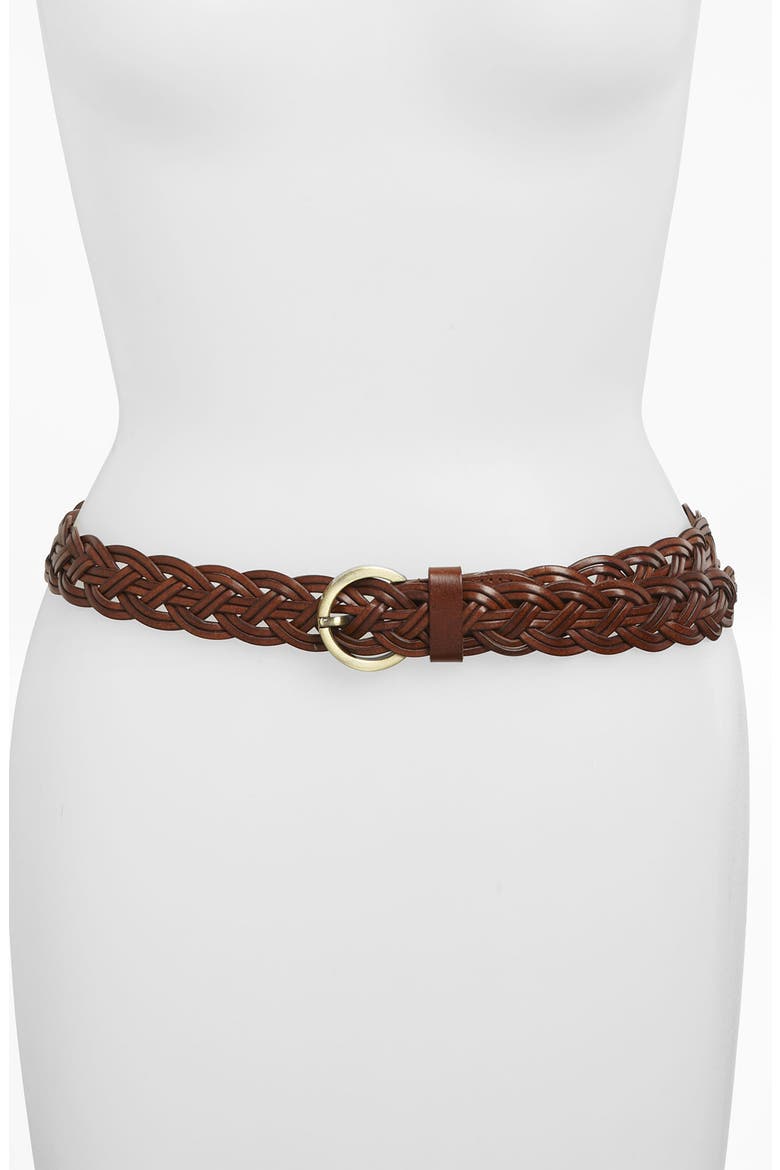 Woven Bonded Leather Belt, Main, color, BROWN