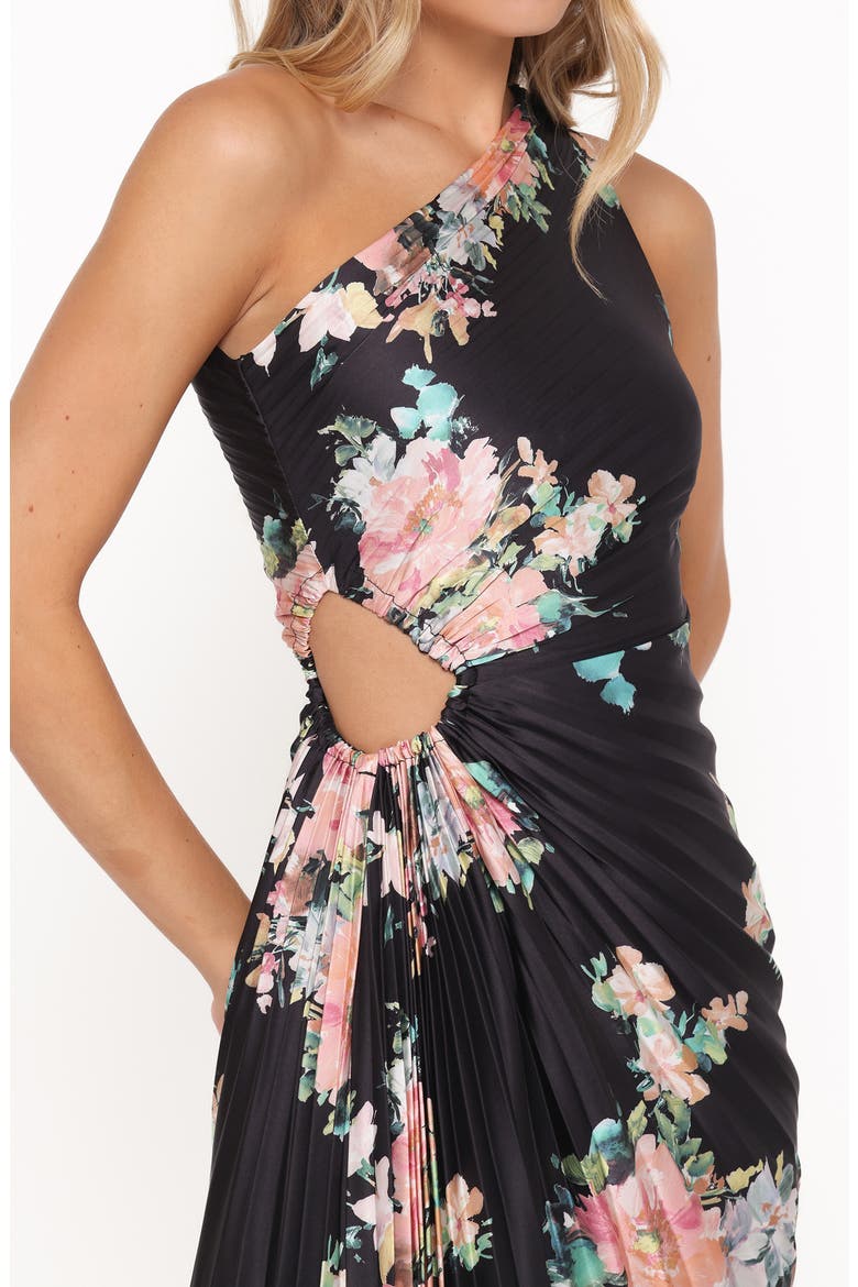 Kleo Pleated One-Shoulder Maxi Dress, Alternate, color, BLACK FLORAL