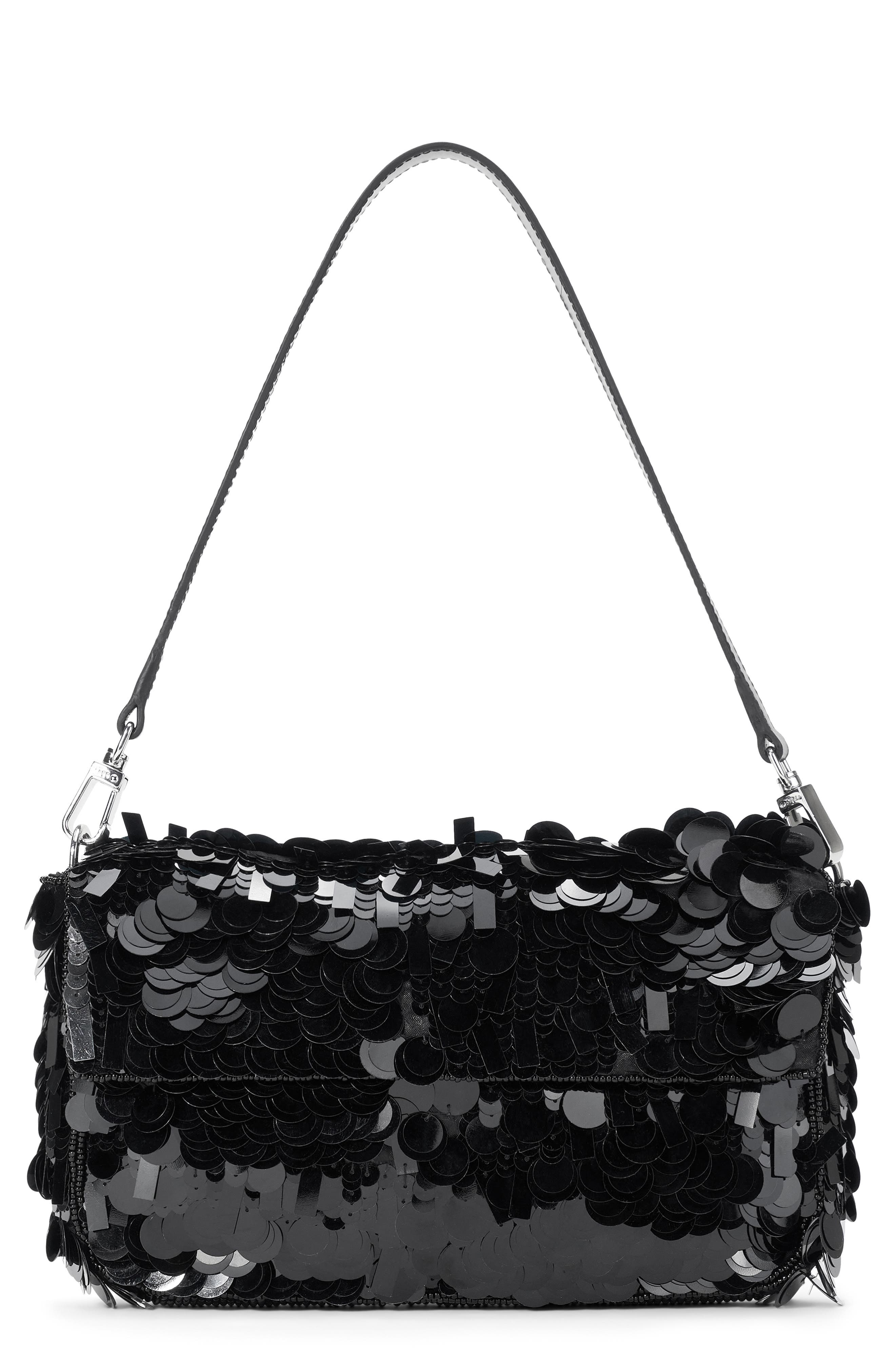 STAUD Timmy Sequin Shoulder Bag, Main, color, Black