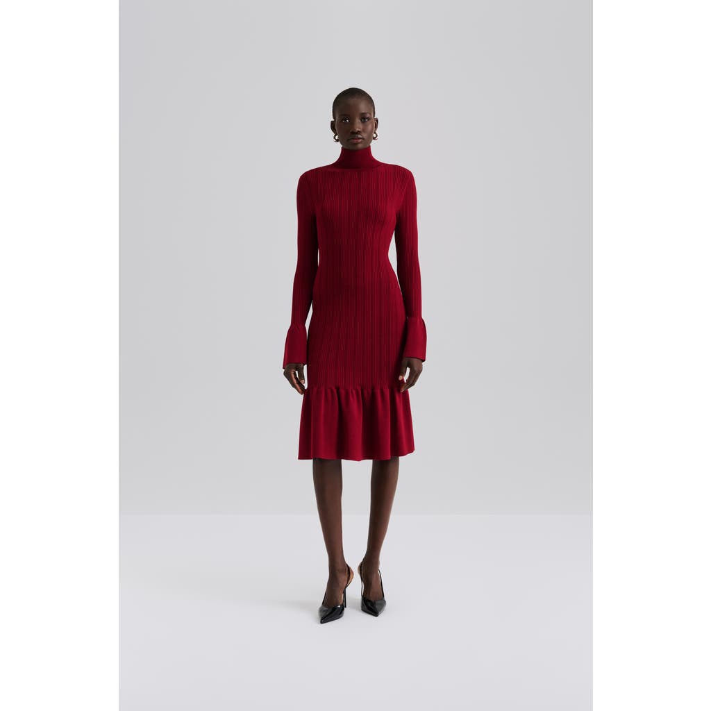 Malina Amalia High Neck Knitted Midi Dress In Red
