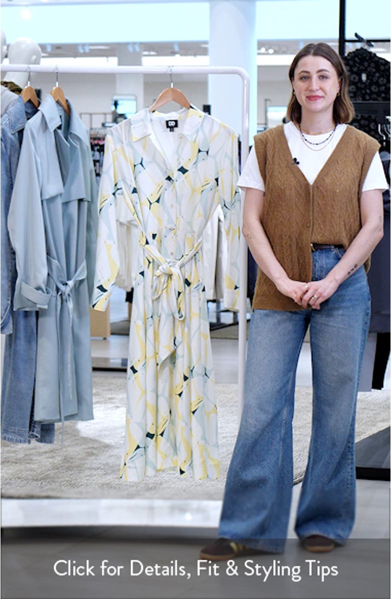 Ava Abstract Print Long Sleeve Midi Shirtdress, sales video thumbnail