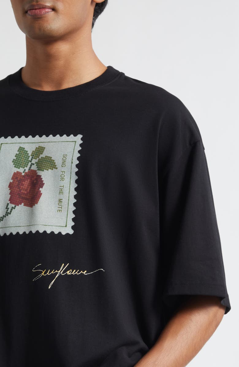 SONG FOR THE MUTE Rose Stamp Gym T-Shirt, Alternate, color, Black