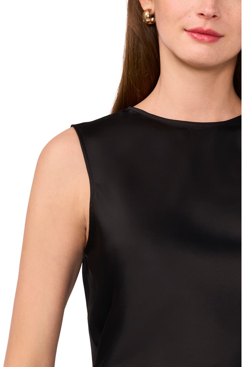 Single Pleat Sleeveless Satin Shell, Alternate, color, RICH BLACK 060