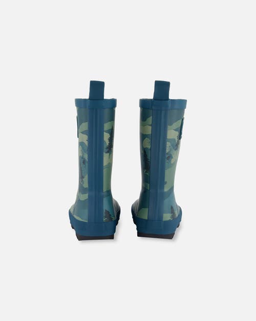Deux Par Deux Boy's Printed Rain Boots Forest Green With Black Pines In Forest Green With Black Pines