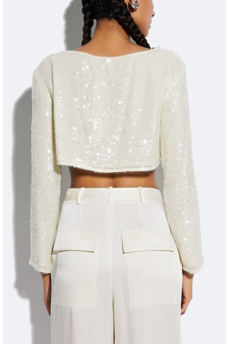 Sequin Cropped Boatneck Top, Alternate, color, Cream