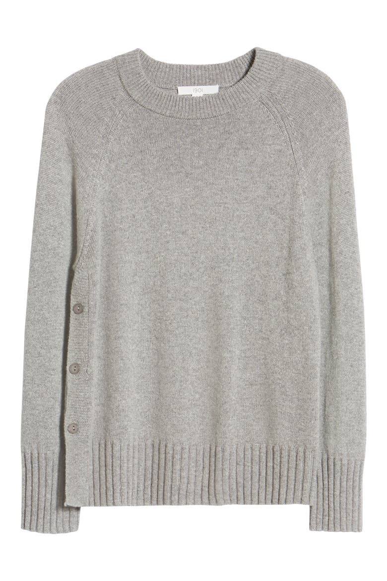 Side Button Sweater, Alternate, color, GREY HEATHER