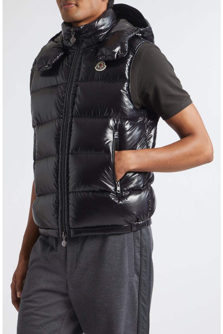 Bormes Down Puffer Vest with Removable Hood, Alternate, color, BLACK