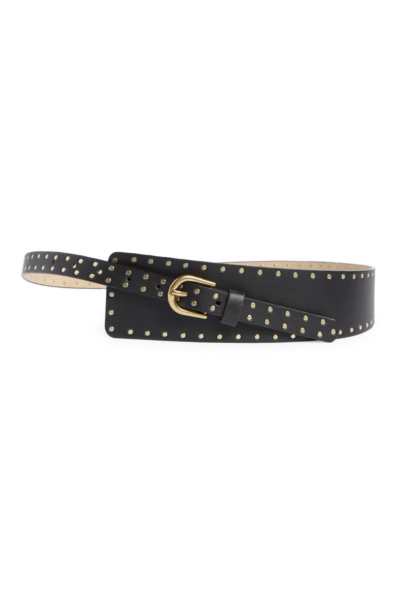 Asymmetric Studded Edge Belt, Main, color, BLACK