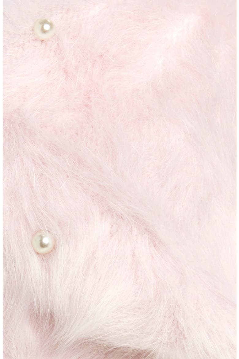 Kids' Imitation Pearl Faux Fur Beret, Alternate, color, PINK