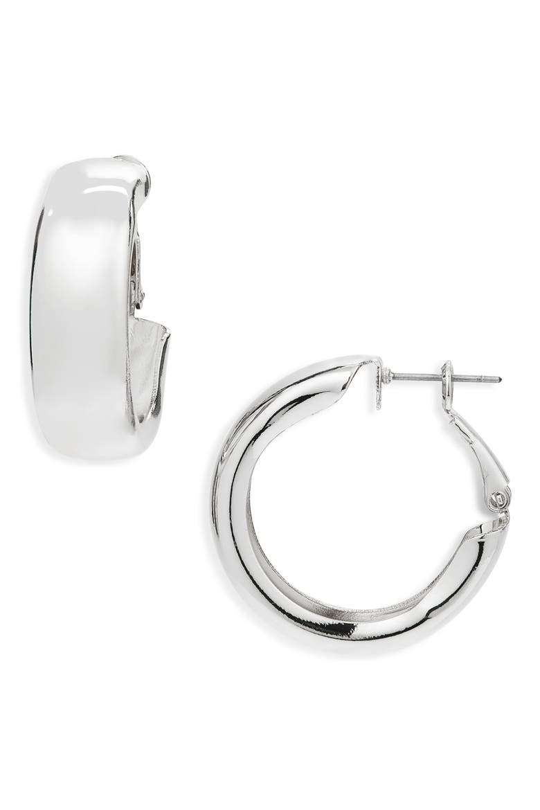 Chunky Hoop Earrings, Main, color, RHODIUM