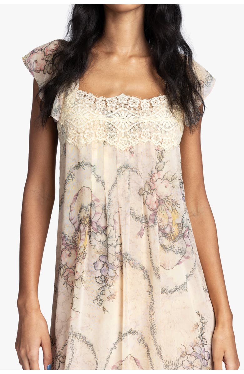 Anna Sui Spirit Bloom Chiffon Ruffle Dress, Alternate, color, Linen Multi