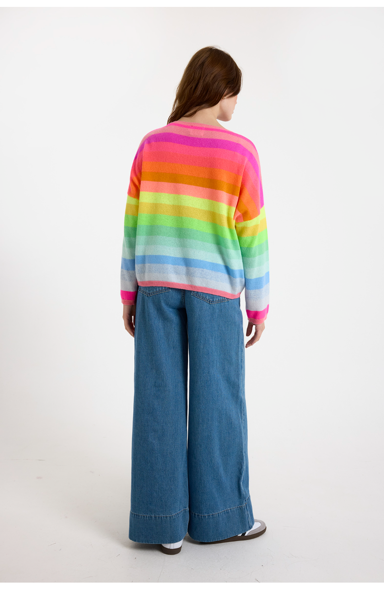 Brodie Pure Cashmere Stripe Up Crew Neck  100% Cashmere Sweater, Alternate, color, Rainbow Stripes