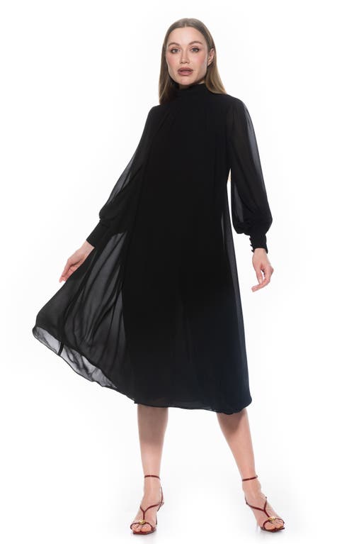 Alexia Admor Kehlani Long Sleeve Chiffon Midi Dress In Black