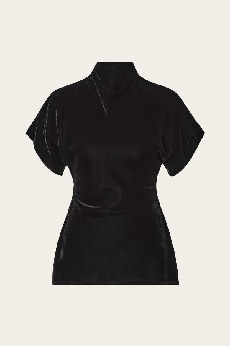 Otilia Draped Half Polo Velvet Top, Alternate, color, Black