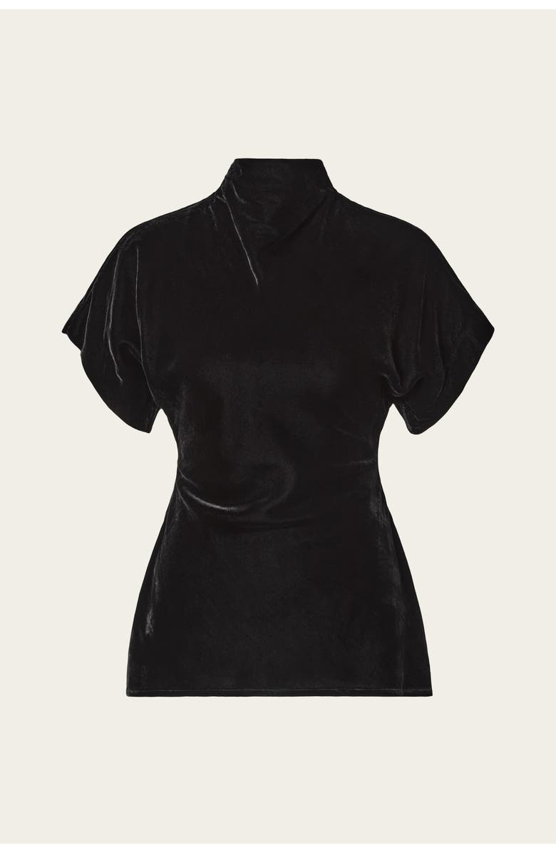 Malina Otilia Draped Half Polo Velvet Top, Alternate, color, Black
