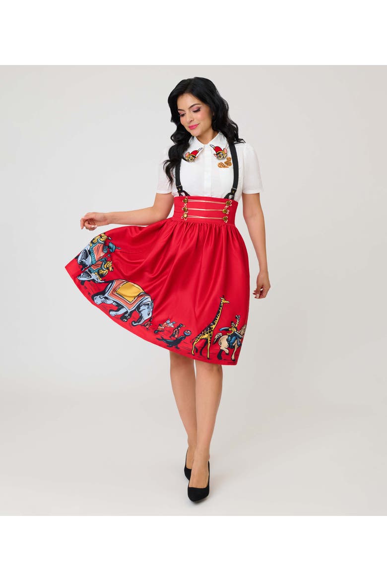 Suspender Swing Skirt, Alternate, color, Red w/ Disney Animal Print