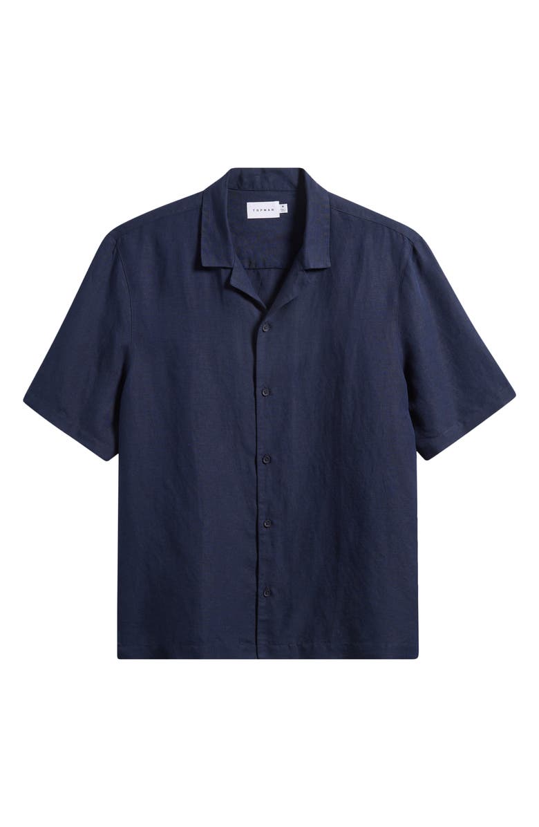 Topman Regular Fit Linen & Viscose Camp Shirt, Alternate, color, Navy