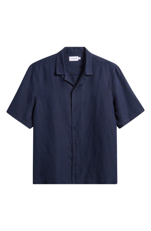 Topman Regular Fit Linen & Viscose Camp Shirt In Blue