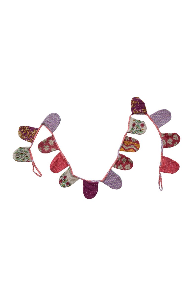 Storied Home Vintage Cotton Kantha Quilt Pennant Garland, Multicolor, Main, color, Purple