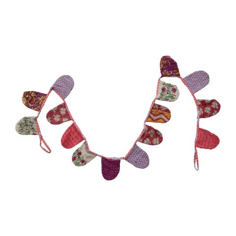 Vintage Cotton Kantha Quilt Pennant Garland, Multicolor