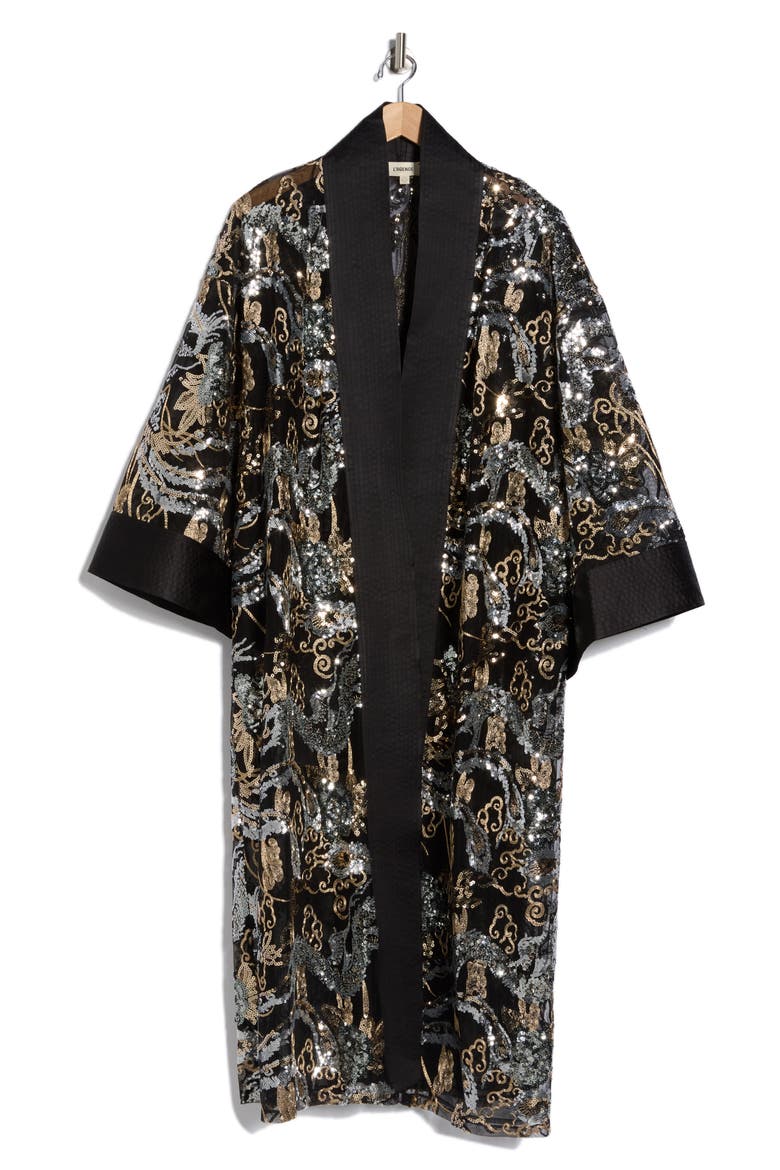 Jin Sequin Embellished Open Front Ruana, Alternate, color, BLACK/ GUNMETAL/ GOLD MULTI