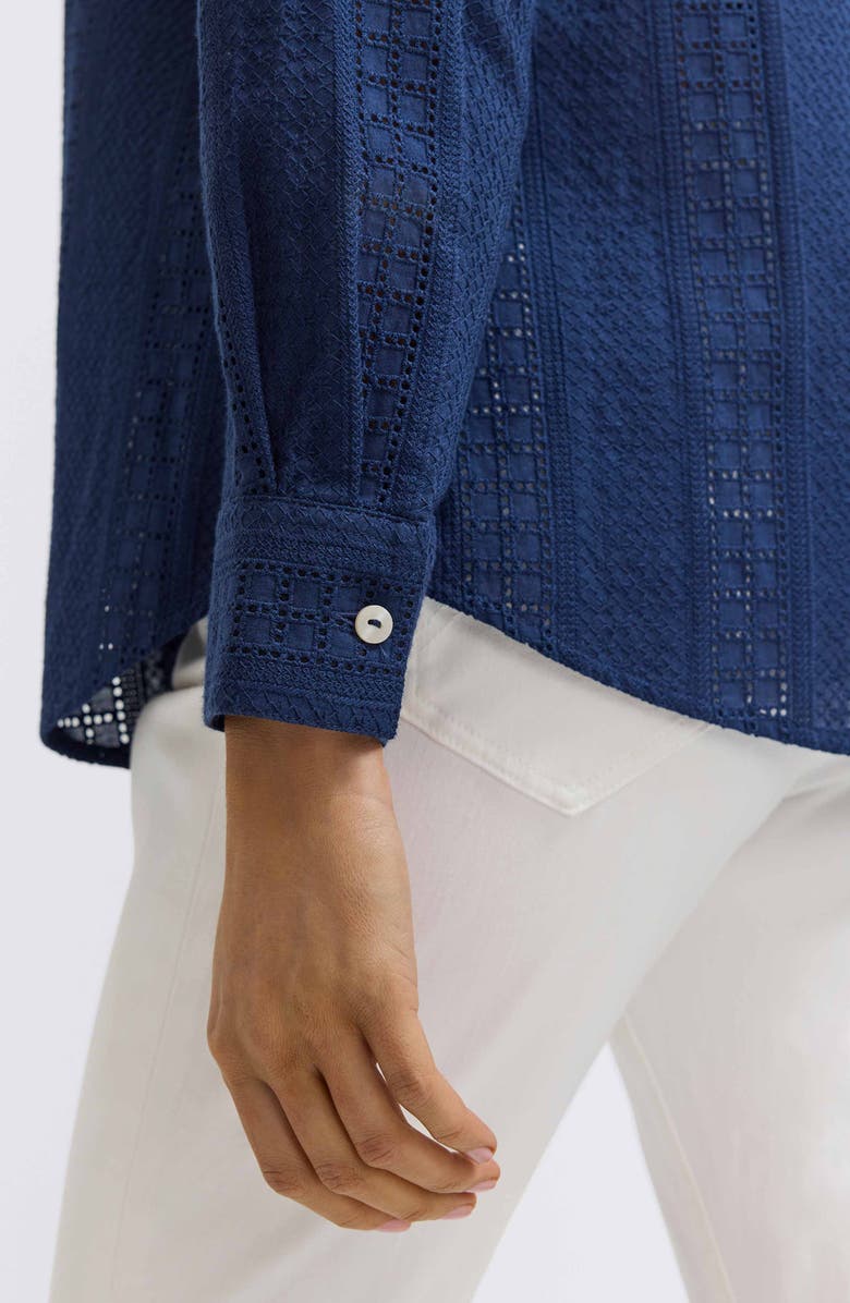 Foxcroft Zoey Mixed Stitch Button-Up Shirt, Alternate, color, Navy