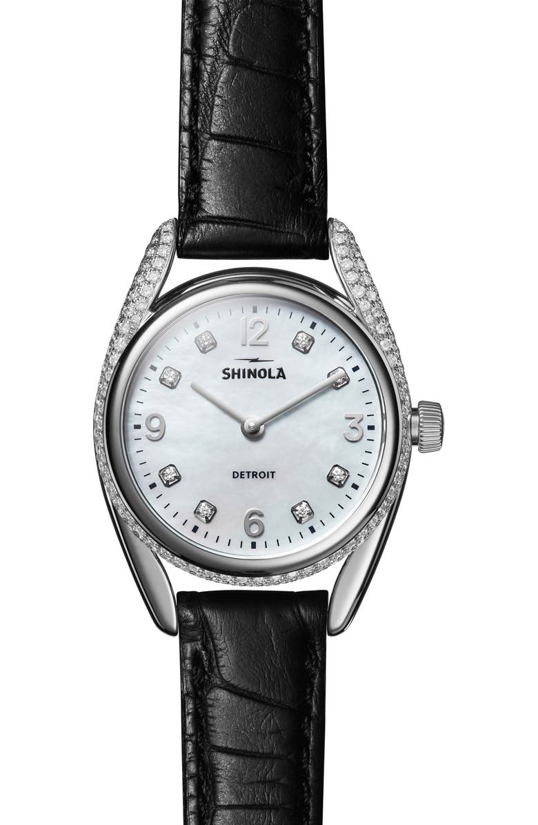 Shinola Derby Diamond & Mother-of-Pearl Bracelet Watch, 30mm, Main, color, Off-White Mop W/ Diamond
