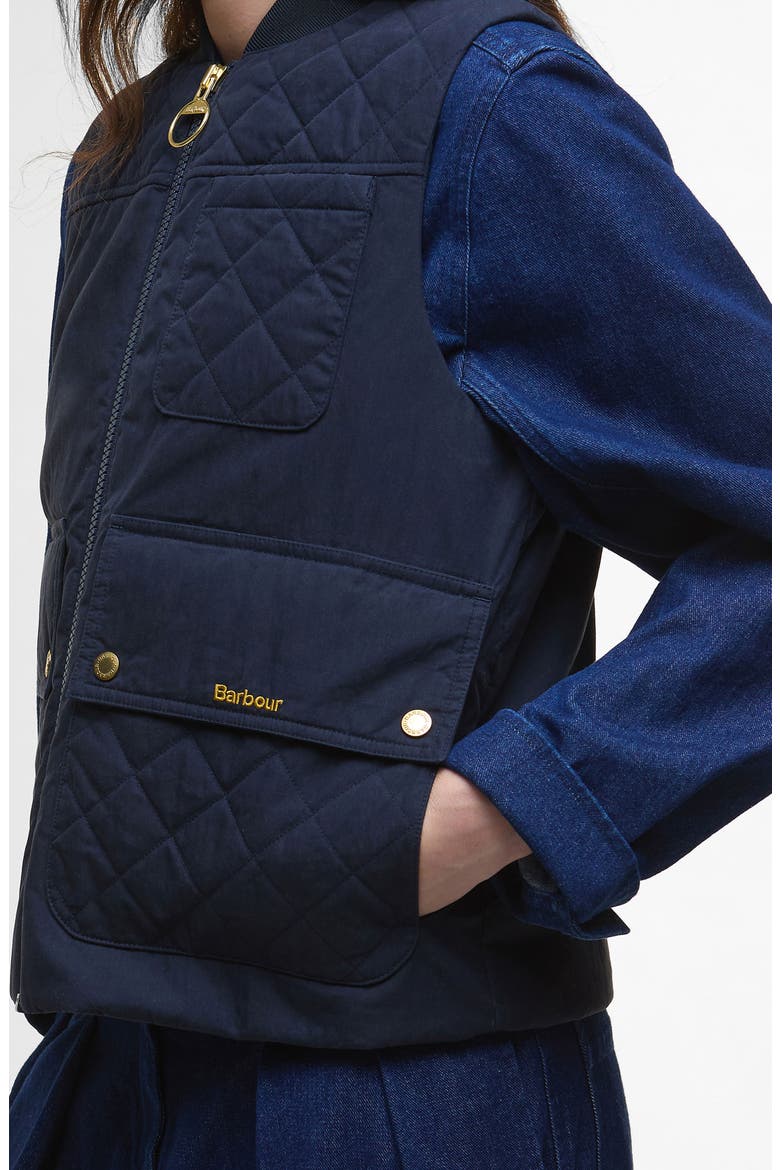 Theodora Quilt Trim Cotton & Nylon Vest, Alternate, color, DARK NAVY