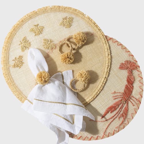 JOANNA BUCHANAN JOANNA BUCHANAN STRAW POMPOM NAPKIN RINGS, SET OF FOUR