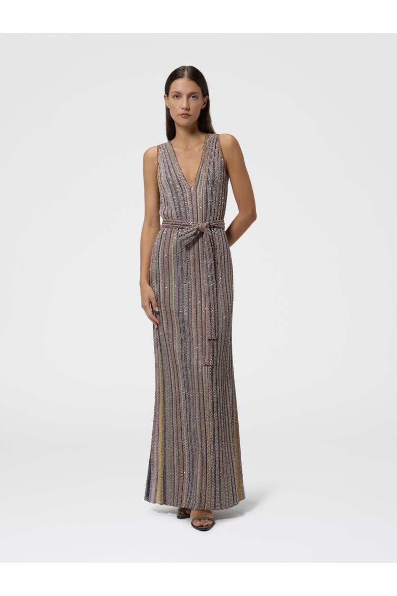 Long Knit Dress With Sequins And V-neck, Alternate, color, Pink & Multicoloured