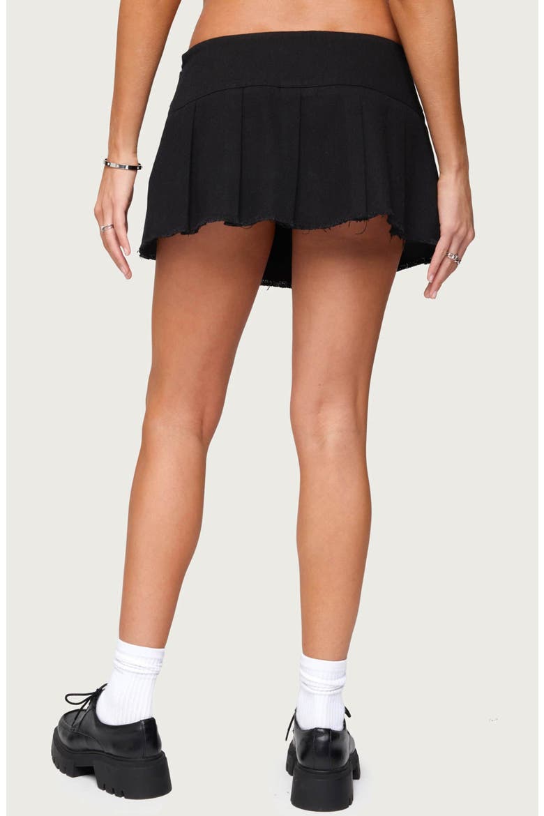 Kore Belted Pleated Raw Hem Denim Miniskirt, Alternate, color, BLACK
